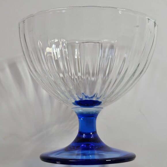 Set Of 4 Italian Cobalt Blue Stem Clear Ribbon Sorbet...